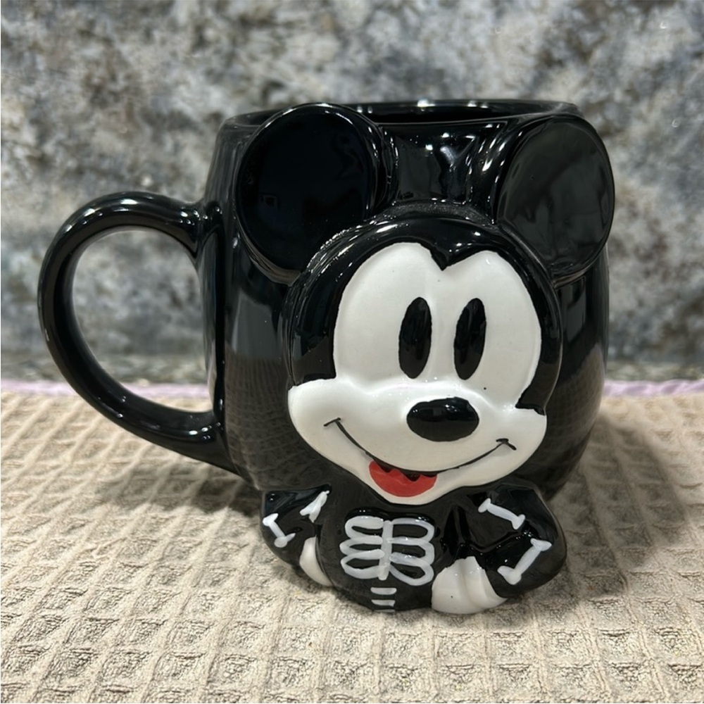 Disney Mickey Mouse Sculpted Ceramic Mug | Black & White (Skeleton) | NWT